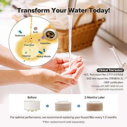 Bathroom Sink Faucet Water Filter, Filtration with Vitamin C Gel, Removes Chlorine & Heavy Metals, NSF Certified Hard Water Softener for Sensitive Skin Care, Made in Korea (Pure White)