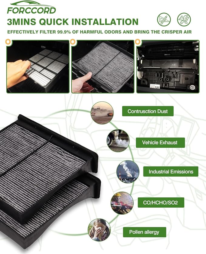 2-Pack HEPA Cabin Air Filter Fits for Subaru Crosstrek, Forester, Impreza, WRX, WRX STI, XV Crosstrek Activated Carbon Cabin Filter Replacement CF10930 Car Accessories