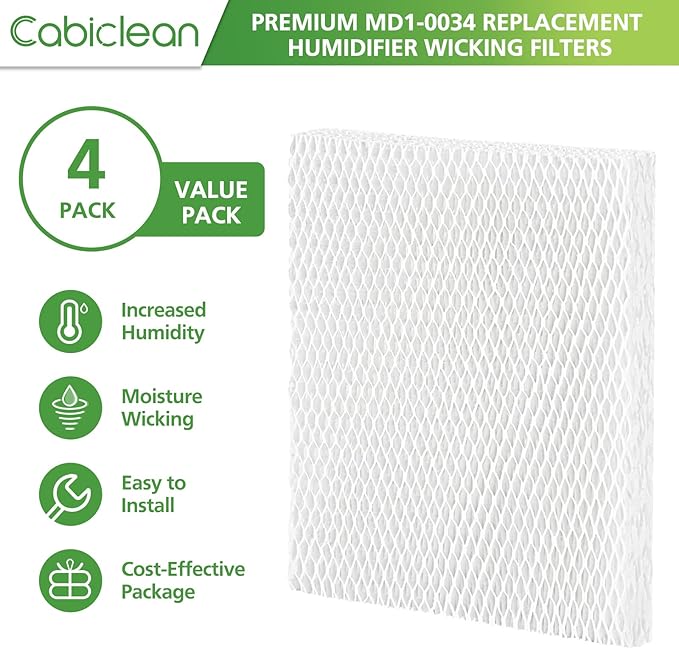 Cabiclean 4-Pack Humidifier Wicks Filter Replacement for Vornado MD1-0034 | Compatible with Evap40, Evap2, EV100, EV200, EVDC300, EVDC500 Evaporative Humidifier Models