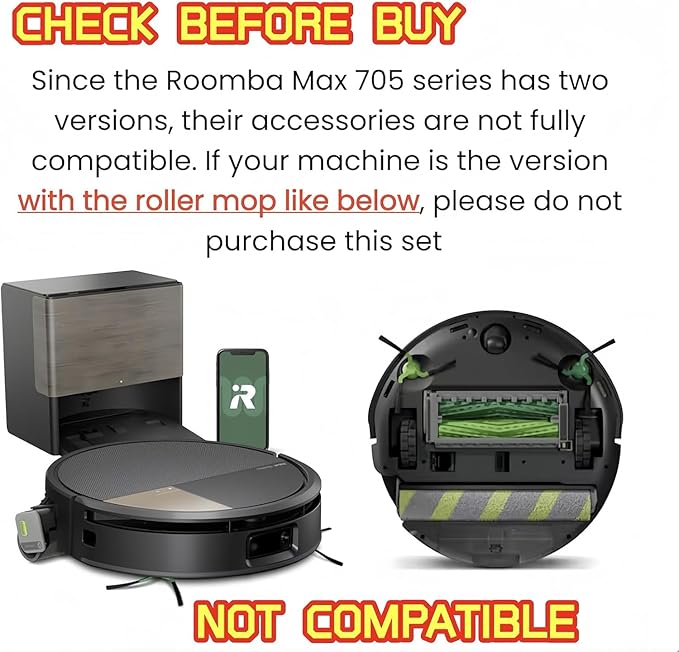 705 Replacement Parts Accessories kit for iRobot Roomba Max 705 Vac Plus 504 Vac Vacuum Cleaner, 2 Roller Brush 4 Dust Bag 4 HEPA Filter 4 Side Brush 1 Cleaning Tool