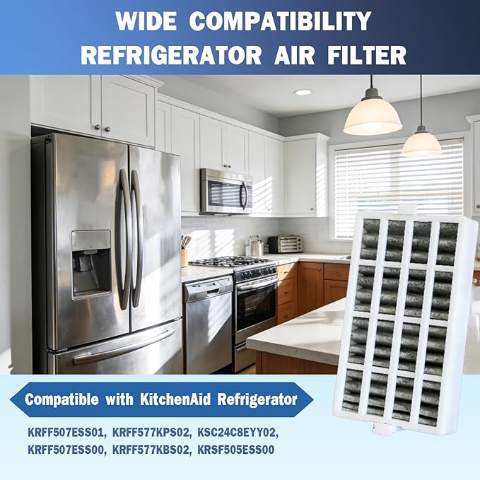 4 Pcs Refrigerator Air Filter Replacement for KitchenAid KRFF507ESS01, KRFF577KPS02, KSC24C8EYY02, KRFF507ESS00, KRFF577KBS02, KRSF505ESS00