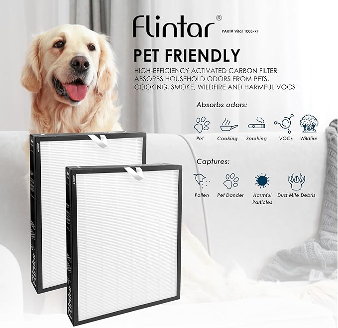 Vital 100S Replacement Filter, Compatible with LEVOIT Vital 100S Air Purifier, H13 Grade Filtration + Activated Carbon filter, Part # Vital 100S-RF, Original Filter, 2-Pack