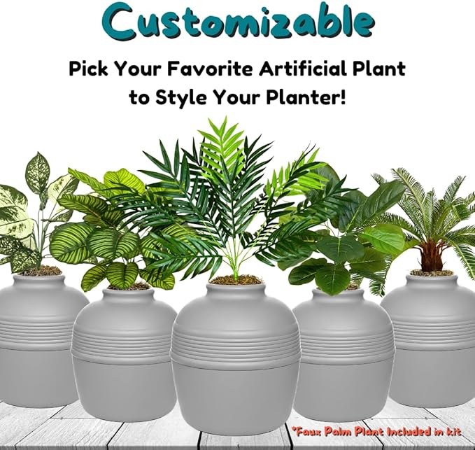 Good Pet Stuff Hidden Litter Box Planter, Decorative Cat Litter Enclosure with Carbon Filter & Faux Plant, Made in USA, Odor Control, Improved Design, NEW Round Style, Base Kit, Pebble Gray