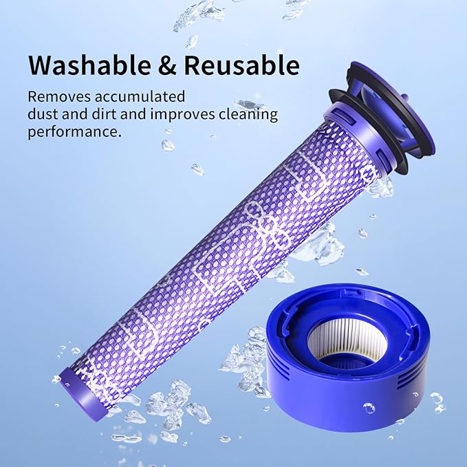keluke 4 Pack Vacuum Filter Replacement and Motor Cover Upgrade Kit Compatible with Dyson V7, V8 Animal, SV10 Cordless Vacuum Cleaners, 2 Pre-Filters, 1 Post-Filter, 1 Motor Rear Cover