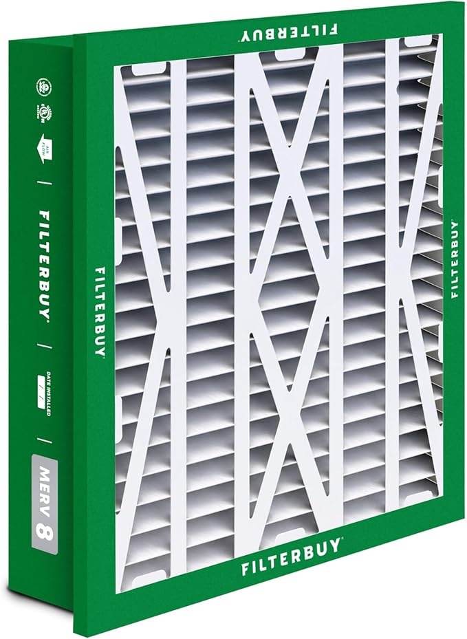 Filterbuy 20x25x5 Air Filter MERV 8 Essential Dust & Allergy Defense (2-Pack), Electrostatic Pleated HVAC AC Furnace Filters Replacement for Honeywell Return Grille (Actual Size: 18.38 x 23.38 x 3.69)
