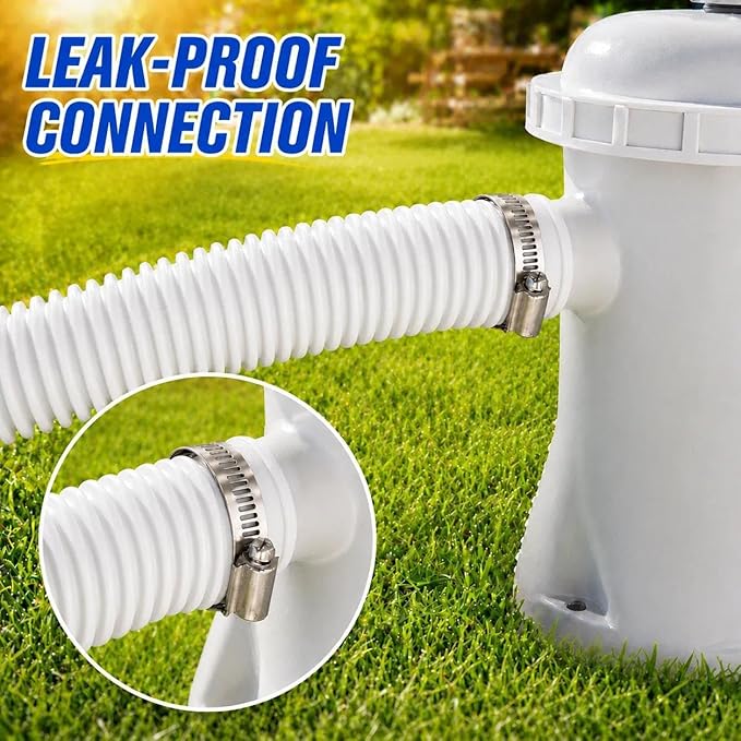 Replacement 1.25 Pool Hoses for Above Ground Pools, 1 1/4" x 59" Long, 1 Pack with 2 Metal Clamps (White)