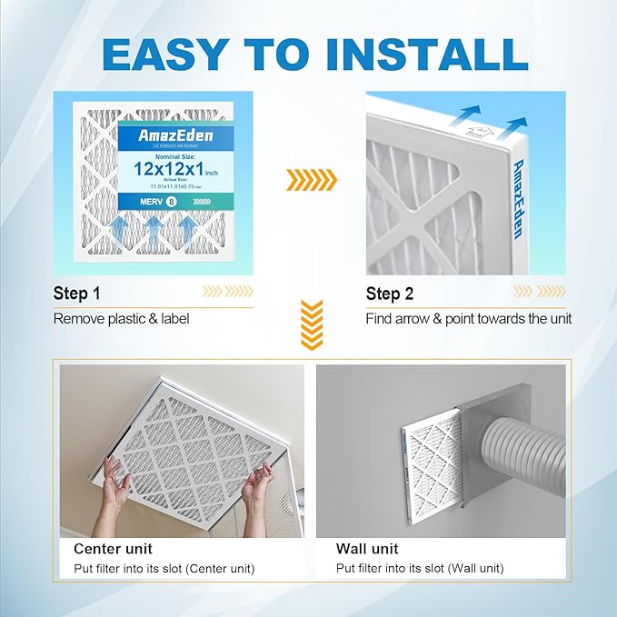 12x12x1 Air Filter 4 Pack MERV 8 HVAC AC Furnace Pleated Air Filters for Home Dust Defense Replacement Filters MPR 600 FPR 5 (Actual Size: 11.81"x11.81"x 0.79")