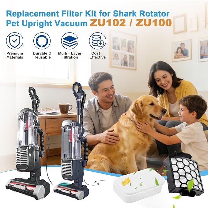 ZU102 Vacuum Filters & Odor Neutralizer Cartridges Kit Compatible with Shark ZU102 ZU100 Rotator Pet Upright Vacuum, Parts # 1238FT60 & 1239FT60 & 1541FC3000