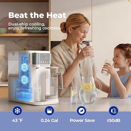 Countertop Reverse Osmosis System, Hot & Cold Water RO Filter, 7-Stage Filtration with Mineralization, Installation-Free Water Purifier with Autofill Pitcher, 3:1 Pure-to-Drain, TDS Reduction
