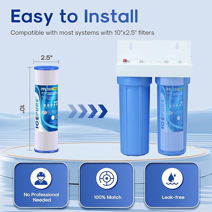 10" x 2.5" Pleated Sediment Water Filter Cartridge Replacement Any 10 inch RO Unit, Compatible with R50, Dupont WFPFC3002, Whirlpool WHKF-WHPL, GE FXWPC, Hydronix SPC-25-1050, FM-50-975 4PACK
