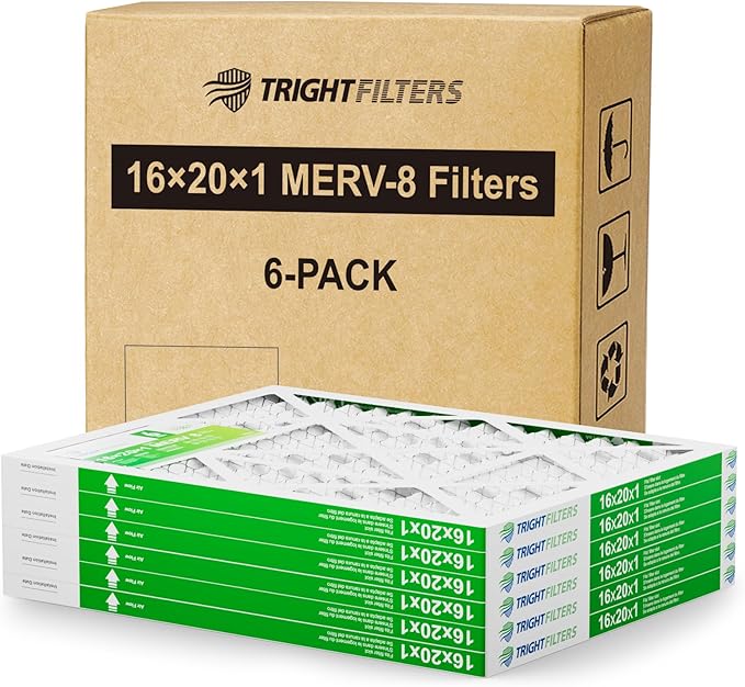 TRIGHTFILTERS 16x20x1 Air Filter 6 Pack, Durable MERV 8 Pleated Home HVAC AC Furnace Filters, Lightweight Compact Air Conditioner Filter Replacement
