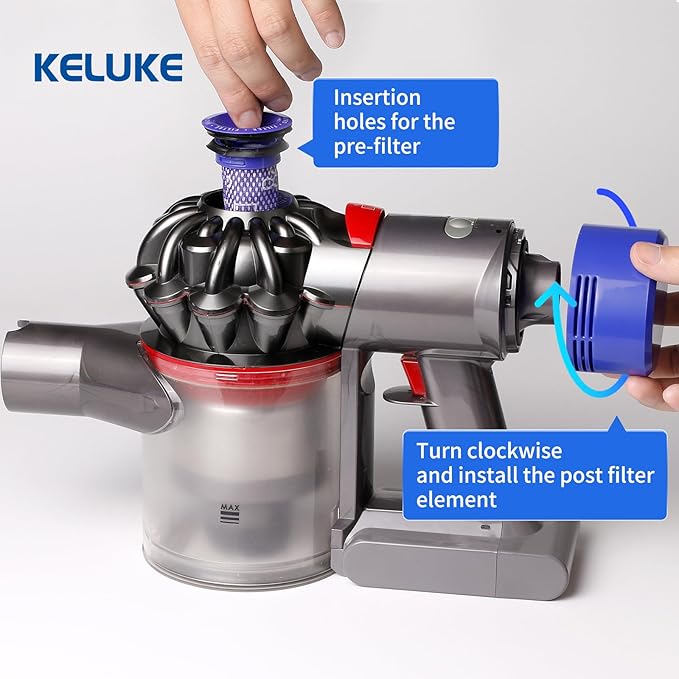 keluke Vacuum Filter Replacement Kit Compatible with Dyson V7, V8 Animal, V8 Absolute & SV10 Cordless Vacuum Cleaners, Replaces Part # 965661-01 & 967478-01 (4P)