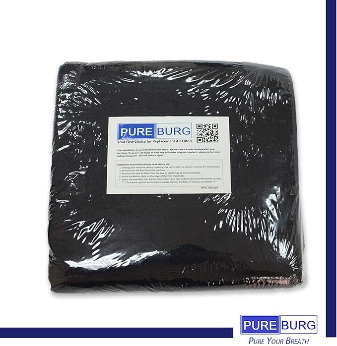 PUREBURG 16"x48" Cut-to-Fit Carbon Filter Sheet - Universal Charcoal Air Filter Roll for Range Hoods, Furnace, Air Purifiers, Dehumidifiers - High-Efficiency Household Odor & VOC Eliminator, Pack of 1