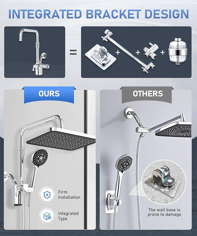 Filtered Shower Head with Handheld Spray Combo,12 inch High Pressure Rainfall Shower Head with Adjustable Slide Bar,Dual Rainfall Showerhead,Bathroom Accessories,Chrome