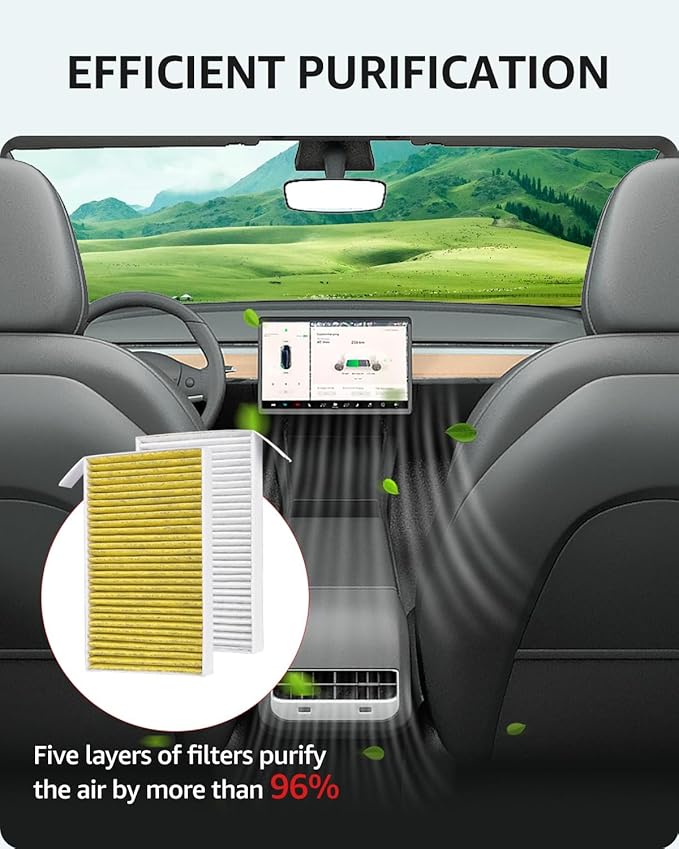 BASENOR Cabin Air Filter Replacement for Tesla Model Y Model 3 (2017-2026), Upgraded Activated Carbon AC Filter Compatible with Model Y Juniper/Model 3 Highland Accessories