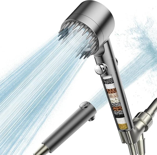 PWERAN Filtered Shower Head with Handheld, High Pressure Water Flow and Multiple Spray Modes Shower Head with Filter, Power Wash for Hard Water, Showerhead with ON/OFF Switch for Pets Bath