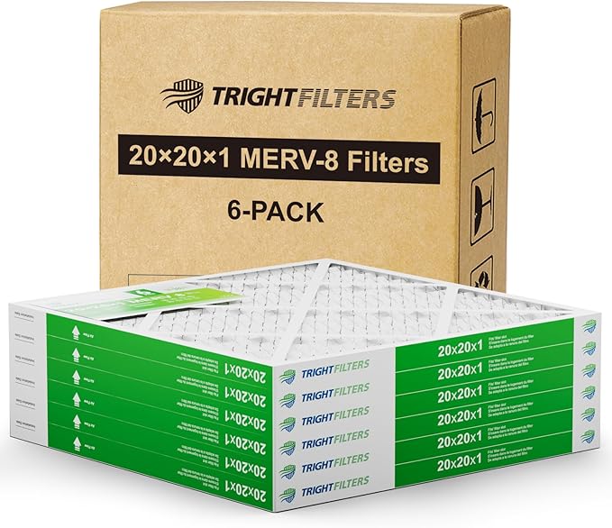 TRIGHTFILTERS 20x20x1 Air Filter 6 Pack, Durable MERV 8 Pleated Home HVAC AC Furnace Filters, Lightweight Compact Air Conditioner Filter Replacement