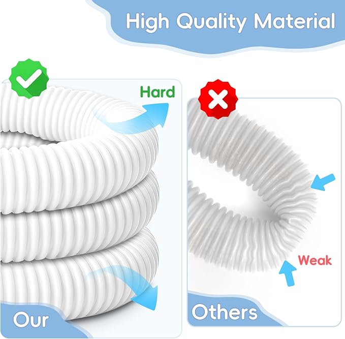 Replacement 1.25 Pool Hoses for Above Ground Pools, 1 1/4" x 59" Long, 4 Pack with 4 Hose Holders and 8 Metal Clamps (White)