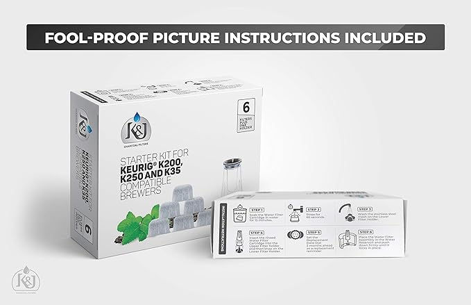 K&J Replacement Keurig Starter Kit for K200, K250, K35, and K-compact Brewers- Includes Rear Reservoir Filter Holder And 6-pack of Keurig 2.0 Compatible Water Filters
