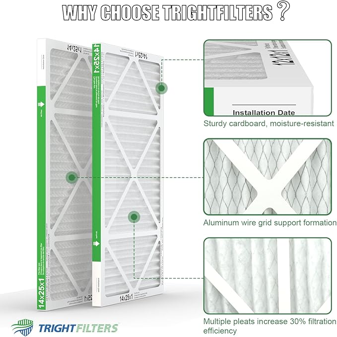 TRIGHTFILTERS 14x25x1 Air Filter 4 Pack, Durable MERV 8 Pleated Home HVAC AC Furnace Filters, Lightweight Compact Air Conditioner Filter Replacement