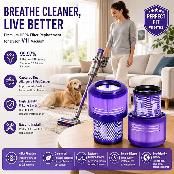 2Pack Vacuum Filters for Dyson V11 V15 Cordless Vacuums V11 Origin V11 Torque Drive V11 Animal V11 Complete V11 Extra V15 Detect SV14, SV15, SV17, SV22, SV47 2 Pack (Part # 970013-02 & 970013-03)