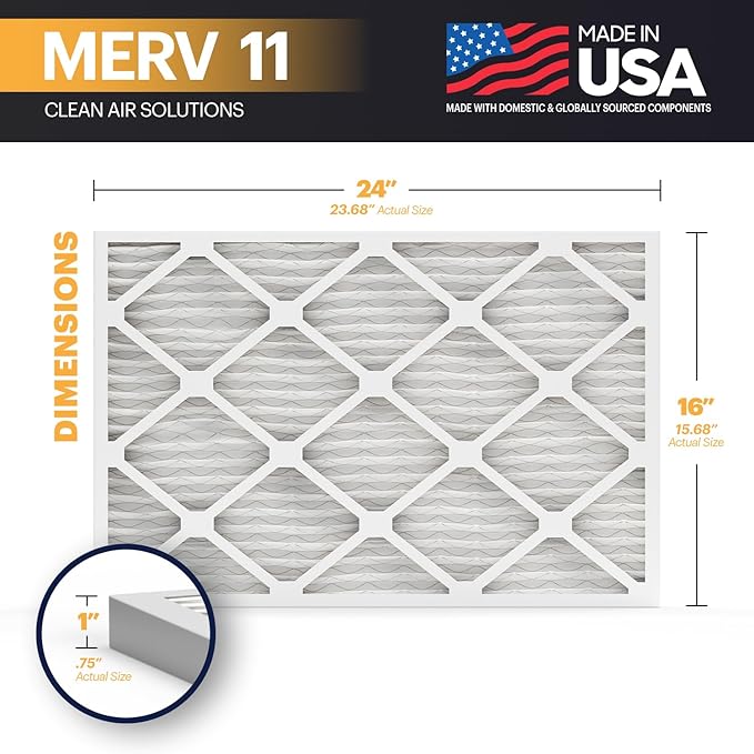 BNX TruFilter 16x24x1 Air Filter MERV 11 (4-Pack) - MADE IN USA - Allergen Defense Electrostatic Pleated Air Conditioner HVAC AC Furnace Filters for Allergies, Dust, Pet, Smoke, Allergy MPR 1200 FPR 7
