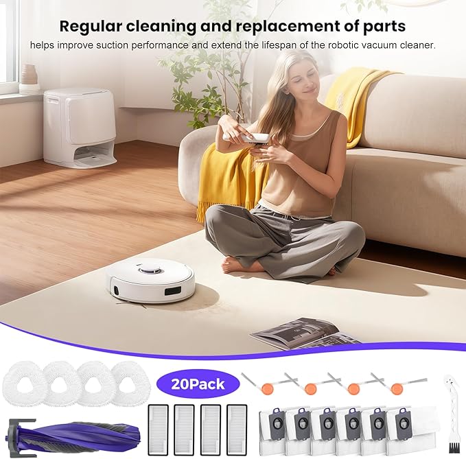 20 Pcs Accessories kit for NARWAL Freo X10 Pro Robot Vacuum, 1 Main Brush, 6 Dust Bags, 4 Hepa Filters, 4 Mop Pads, 4 Side Brushes, 1 Clean Tool, Replacement Parts with Narwal Freo X10 Pro