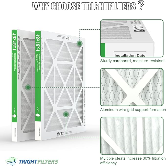 TRIGHTFILTERS 18x18x1 Air Filter 4 Pack, MERV 8 Pleated Dust Defense Air Filters Replacement Air Conditioner HVAC AC Furnace Filter, Durable and Lightweight