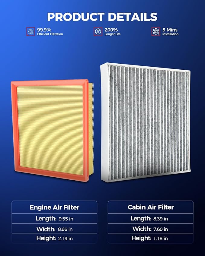 KAX Engine & Cabin Air Filter Kit, Replacement for Toyota Highlander 2014-2019, Sienna 2011-2020, Avalon 2013-2018, Camry 2012-2017, Lexus RX350 10-15, ES350, NX300, NX200t, Replace# CA10755 CF10285