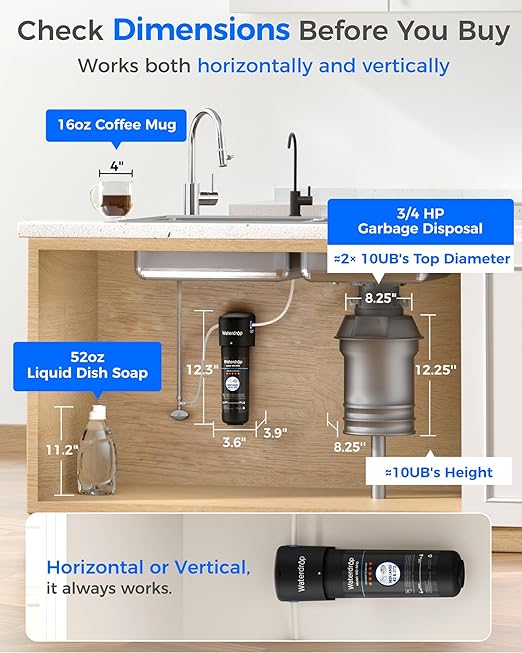 Waterdrop 10UB-B Under Sink Water Filter System, Reduces PFAS, PFOA/PFOS, Lead, Chlorine, Bad Taste & Odor, NSF/ANSI 42 Certified, Under Sink Water Filter with Black Faucet, 1 Year