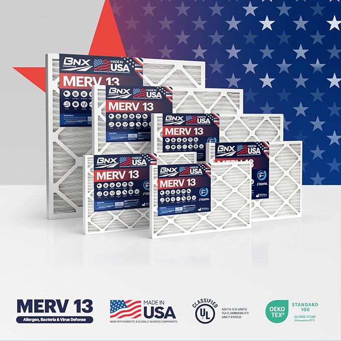 BNX TruFilter 18x30x1 Air Filter MERV 13 (4-Pack) - MADE IN USA - Electrostatic Pleated Air Conditioner HVAC AC Furnace Filters for Allergies, Pollen, Mold, Bacteria, Smoke, Allergen, MPR 1900 FPR 10