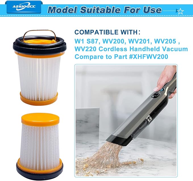 Wandvac Filter Replacement for Shark WV201 Wandvac Handheld Vacuum ion w1 cord-free wv200 WV201, WV205, WV220,Part # XHFWV200,5 Pack Filters
