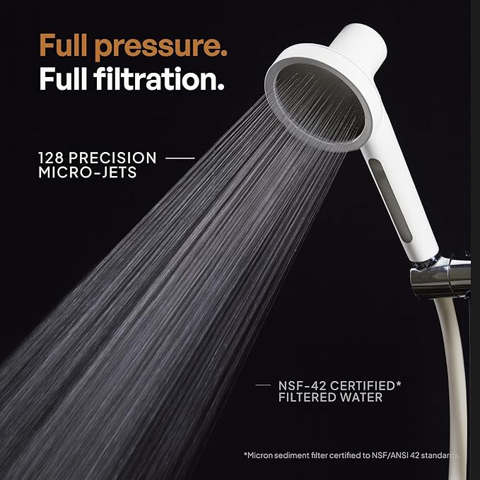 SecondShower Filtered Shower Head with Handheld for Hard Water - NSF Certified 99.9% Chlorine Removal, High Pressure, Korean Vitamin C Filter for Soft Skin & Hair (Matte Black)