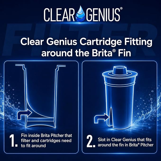 Reusable Water Filter Cartridge with Filter Pod Refill, BPA-Free, Compatible with Brita, PUR, and Clear Genius Water Pitchers