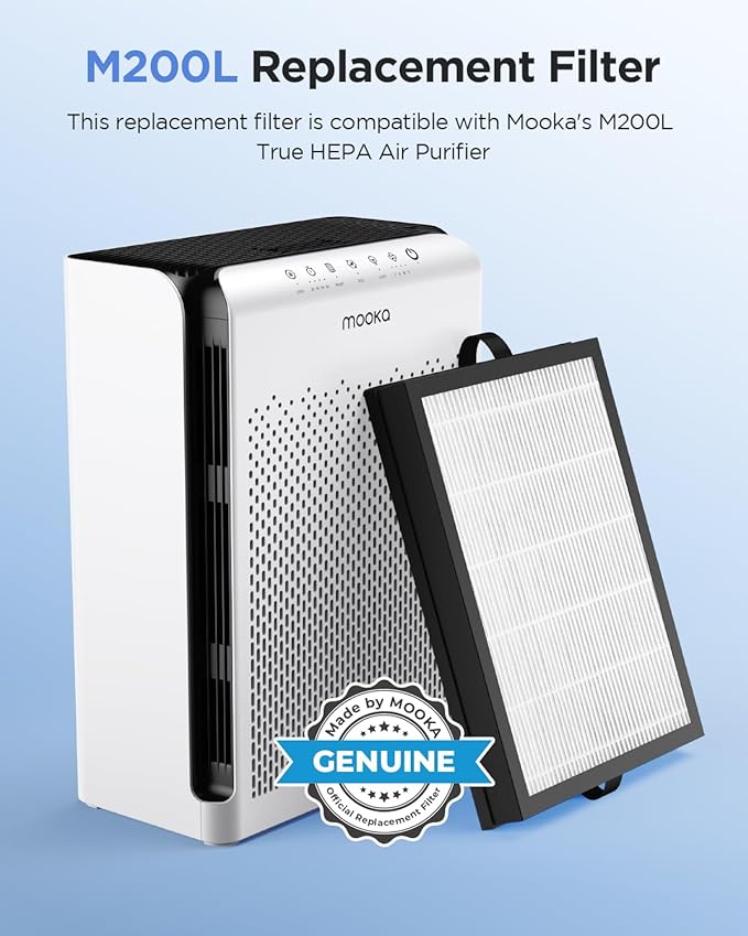 MOOKA 1 Pack M200L Air Purifier Filter Replacement, Official HEPA Filter for Pet Hair Dander Odor Smoke Pollen Dust, Activated Carbon Air Filters for Home Bedroom Office Living Room