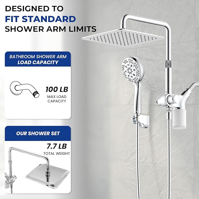 Ryamen Upgraded Dual Shower Heads Combo, 10 inch Filtered Shower Head with Handheld, 3-Way Rain Shower Head with Filters, 7 Settings Handheld Spray, High Pressure, Height Adjustable (Silver)