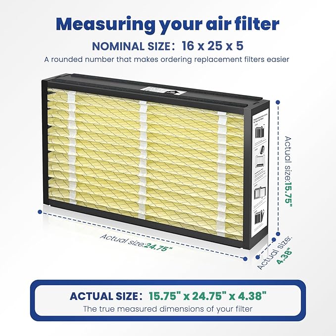 1-Pack 16x25x5 Air Filter MERV 13 Superior Pet & Allergy Defense, Pleated HVAC AC Furnace Filters Compatible with Lennox X6670 (Actual Size: 15.75 x 24.75 x 4.38inch)