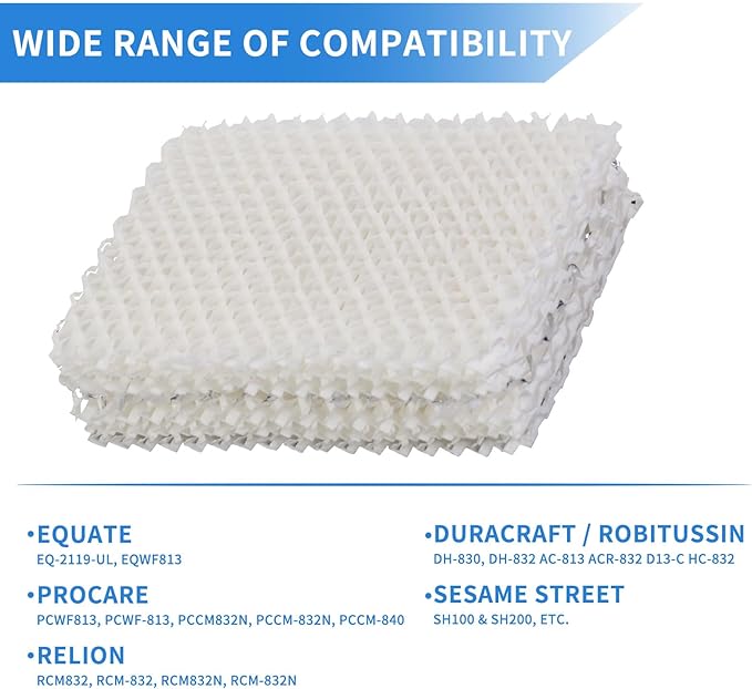 WF813 Humidifier Filter Replacement for Equate EQ-2119-UL EQWF813, Relion RCM-832 RCM-832N, ProCare PCWF813 PCWF-813 PCCM-840 PCCM-832N Cool Mist Humidifiers Wick Filters (2 Pack)