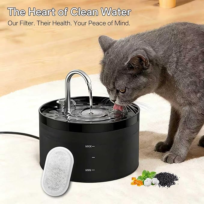 Cat Water Fountain Filter, 24-Pack Filters Replacement for 67oz/2L & 108oz/3.2L Stainless Steel Cat Water Fountain, 4-Layer Filtration Pet Filter (12 Filters & 12 Sponges)