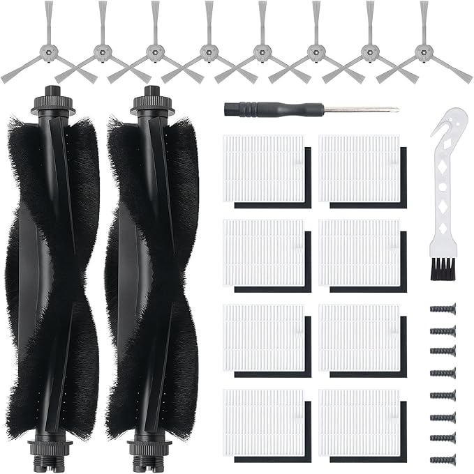 20Pcs Replacement Accessory kit for Eufy L60 Series, Eufy L50 Series Robot Vacuums Parts, 2 Roller Brush, 8 HEPA Filters and Foam Filters, 8 Side Brushes, 1 Screwdriver, 1 Clean Tool