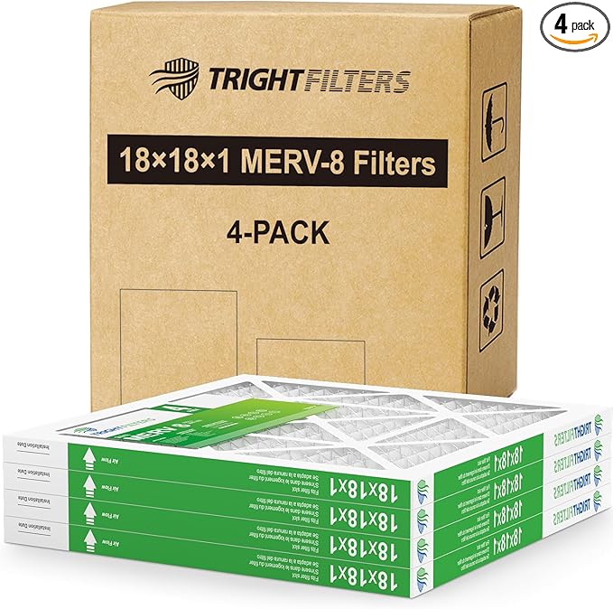 TRIGHTFILTERS 18x18x1 Air Filter 4 Pack, MERV 8 Pleated Dust Defense Air Filters Replacement Air Conditioner HVAC AC Furnace Filter, Durable and Lightweight