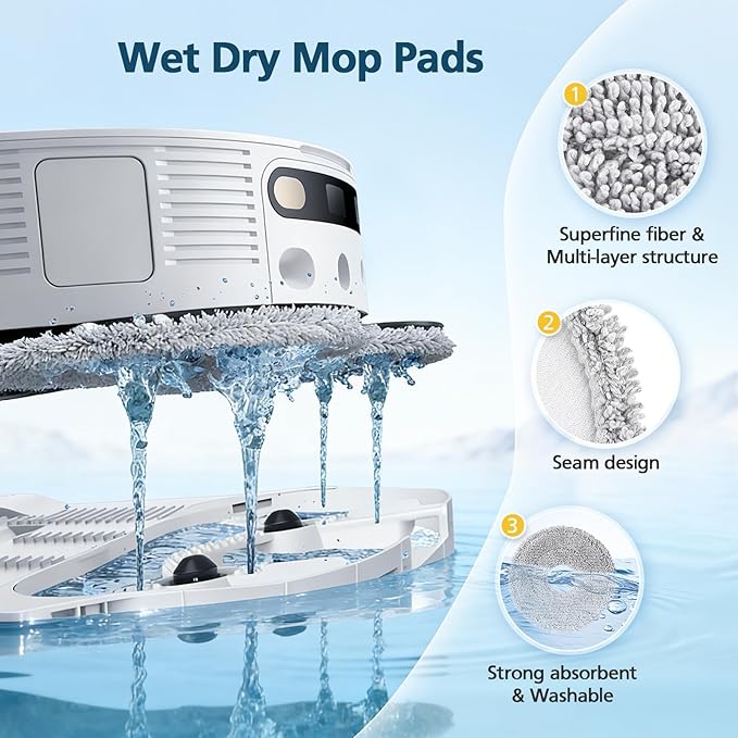 TriCut Brush Accessories for Dreame L40 Ultra (Gen 2)/ X40 Ultra/ D30 Ultra, for MOVA P10 (Gen 2)/ P50 Pro Ultra Robot Vacuum, with 1* TriCut Brush, 8* Mop Pad, 8* Dust Bag, 6* Filter, 6* Side Brush