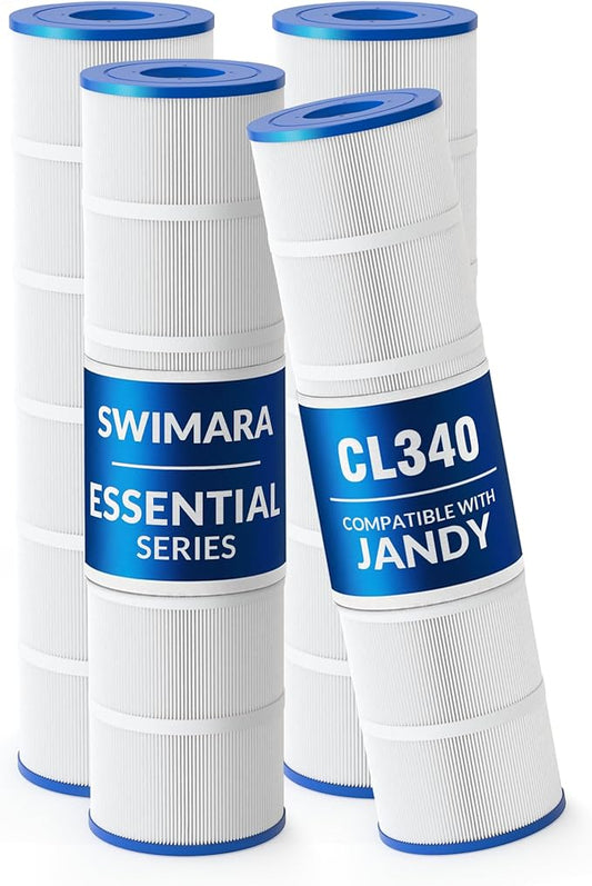 Pool Filter Cartridge for Jandy Systems, Essential Series, CL340 CV340, Replacement for R0554500 PJAN85, Cylindrical Fabric, 340 Sq. Ft., 4-Pack