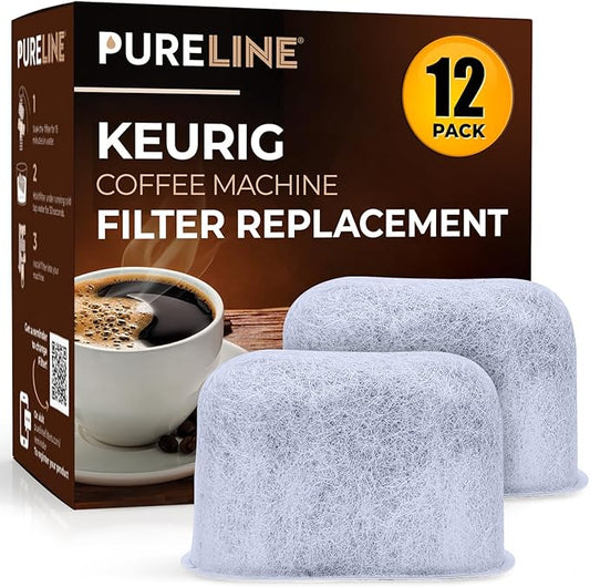 Keurig Filter Replacement, 12 Pack Compatible Charcoal Water Filter Replacement by Pureline - for Keurig 2.0 and 1.0 Classic Coffee Makers