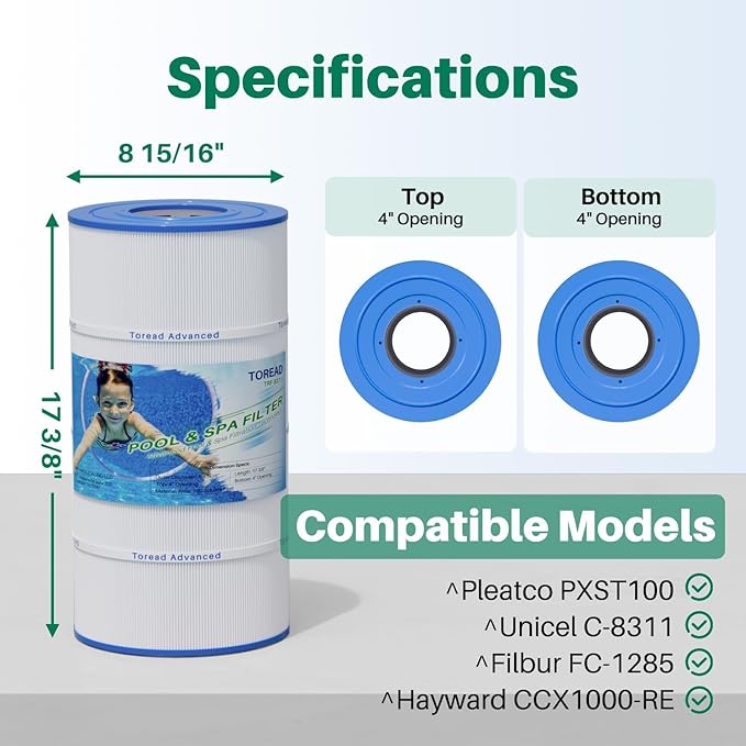 TOREAD PXST100 Pool Filter Replaces Hayward X-Stream CC1000, CCX1000-RE, Pleatco PXST100, Ultral-B6, Unicel C-8311,Filbur FC-1285, 817-0100N/P, Waterway Pro Clean 100, 1 Pack