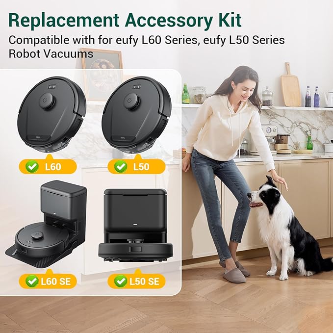 19Pack Replacement Parts Accessories for Eufy L60/L60 Hybrid/L60/L50 Series Robot Vacuums Kit, 1 Main Roller Brush, 4 Hepa Filters, 6 Side Brushes, 6 Dust Bags, 1 Screwdriver, 1 Clean Tool