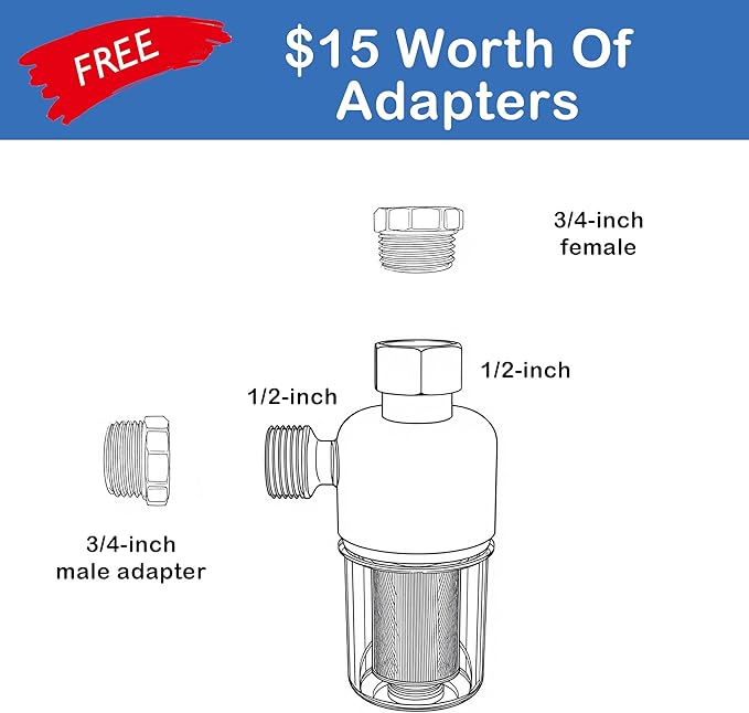 Washing Machine Water Filter, 40 Micron Reusable Brass Inline Sediment Filter, Anti-Scale Hose Pre-Filter for Water Heater, RV, and Toilet Bidet (L Port)