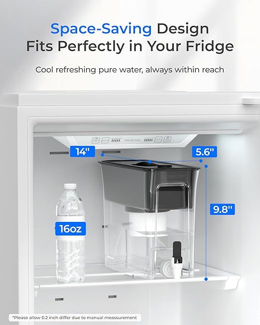 Waterdrop WFD-02L Water Filter Dispenser, Fluoride Reduction, 35-Cup with 1 Filter, 150-Gallon Long-Life, Large Capacity, Reduces Chlorine, PFOA/PFOS and More, BPA Free, Black