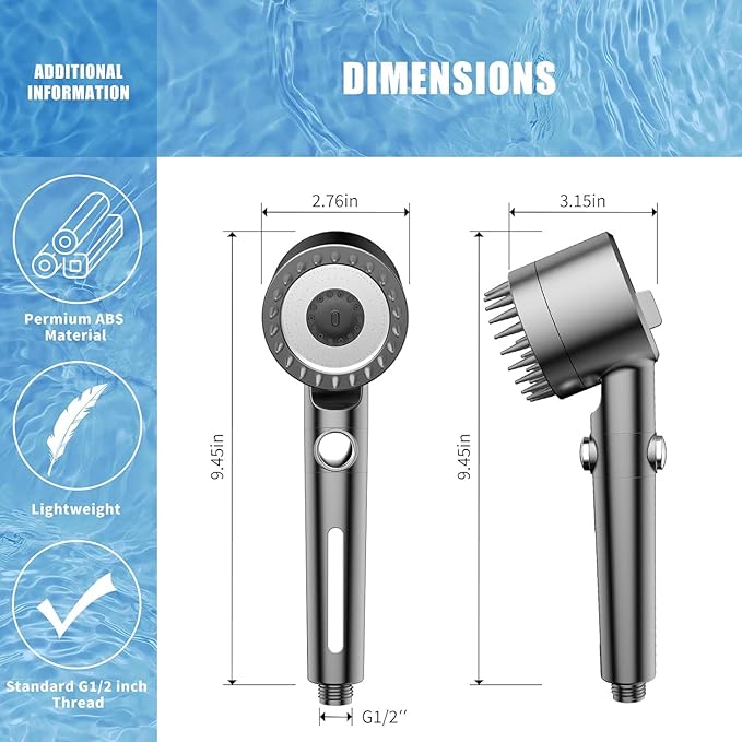 PWERAN Filtered Shower Head with Handheld, 3+1 Spray Modes High Pressure Shower Head with 3-PCS Filters for Hard Water Remove Chlorine, Detachable Showerhead with ON/OFF Switch for Pet Bath