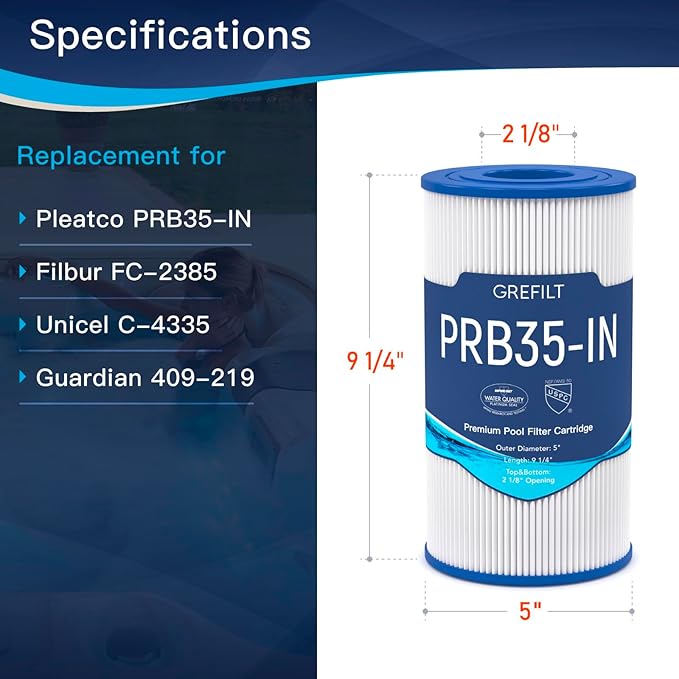 Hot Tub Filter Compatible with Pleatco PRB35-IN, R173431, Guardian 409-219, Spa Filter for Filbur FC-2385, Unicel C-4335, 35 sq.ft, 2-Pack